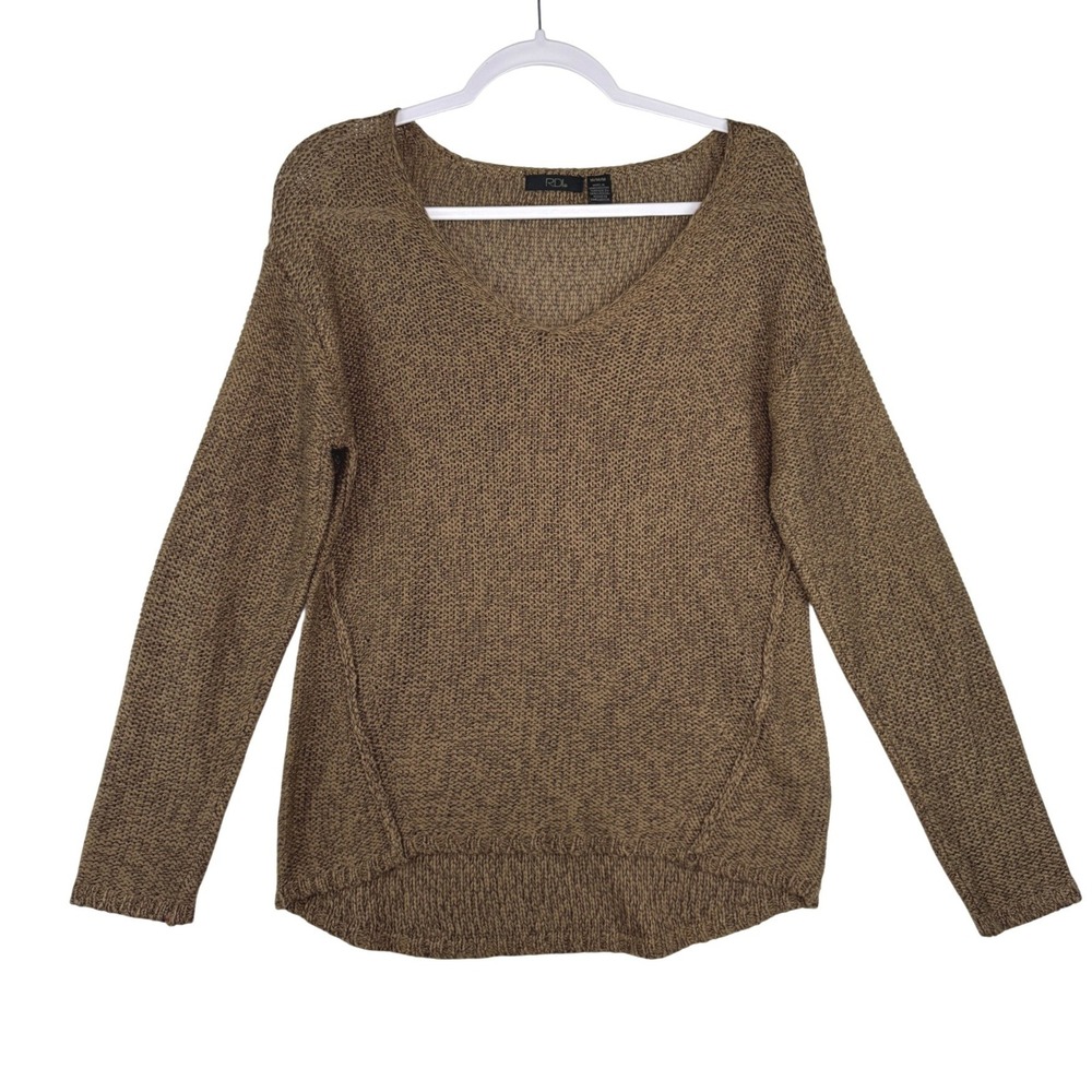 RDI‎ Womens Brown Marled V-Neck Sweater Quilted Elbow Patches 72S1068N Size M